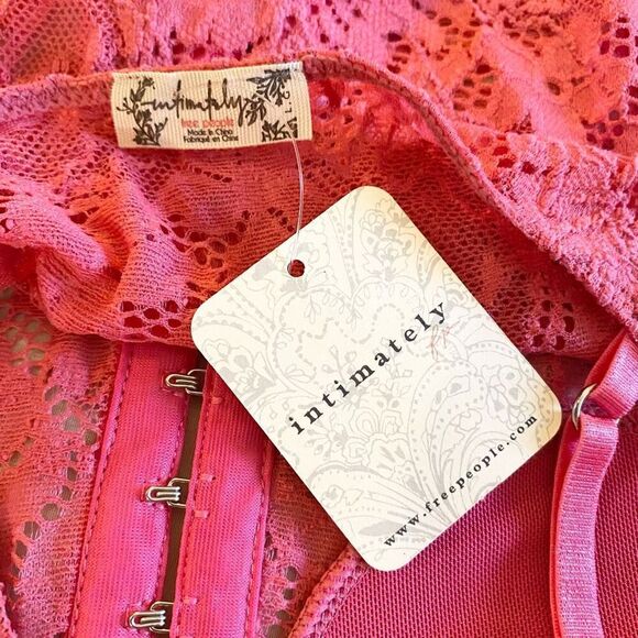 Free People Pink Sheer Sweetheart Neck Lace Faux Corset Bodysuit NWT Size Large - Picture 4 of 7